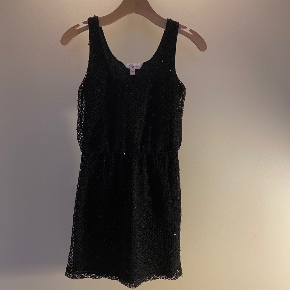 Candie’s dress tank top sleeveless fish net with sequins black size XS